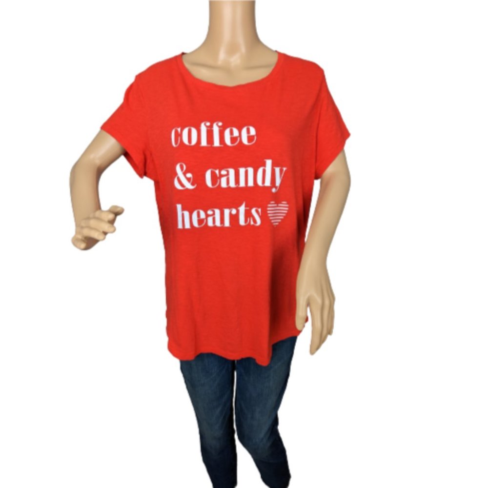 Crown & Ivy Coffee & Candy Hearts T-Shirt XL